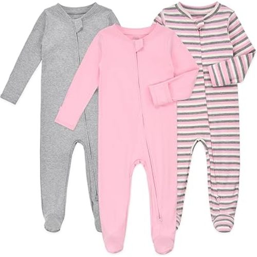 Aablexema Baby Footie Pajamas with Mittens - 3Pcs Infant Footed Sleeper Cotton Sleepwear Outfits