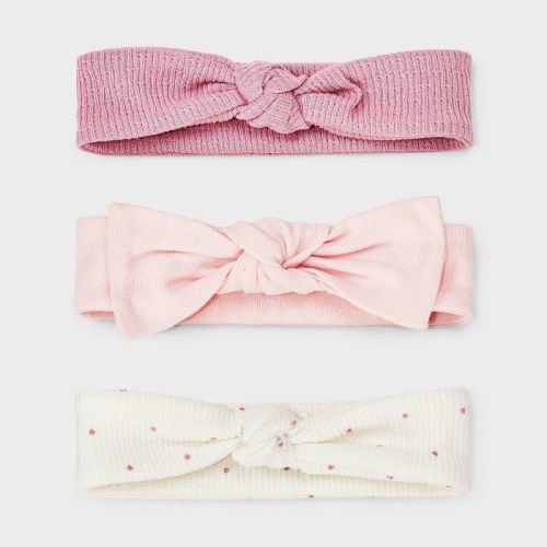 Baby Girls' 3pk Bow Headwrap - Cloud Island™ Mauve/Pink/Off-White Newborn