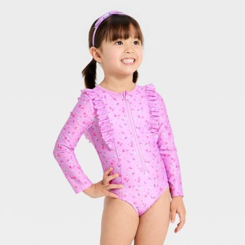 Baby Girls' Ditsy Floral Long Sleeve One Piece Swimsuits - Cat & Jack™ Purple 12M