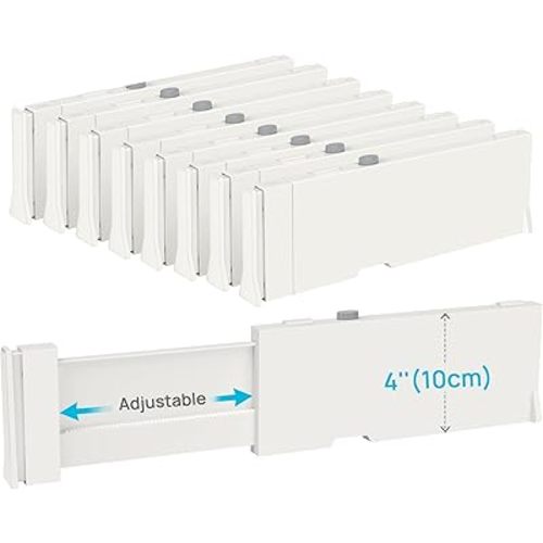 Vtopmart Drawer Dividers for Clothes 8 Pack, Adjustable 4" High Expandable from 11.3"-17" Dresser Drawer Organizer, Plastic Drawers Separators for Dresser, Baby Clothes, Kitchen and Office Storage