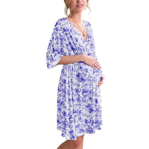 Ekouaer 3 in 1 Labor/Delivery/Hospital Gown Maternity Dress Nursing Nightgown Sleepwear for Breastfeeding