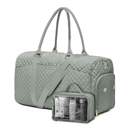 Weekender Travel Duffle Bag for Women - Carry on Bag with Shoe Compartment Overnight Bags with Toiletry Bag Wet Pocket Weekend Traveling Yoga Gym Hospital Bags for Labor and Delivery Green