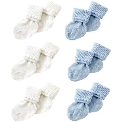 Nurses Choice 6 Pairs Stay-On Baby Socks, Soft Bubble Cuff Cotton Booties 0–3 Months, Hospital Trusted Essentials