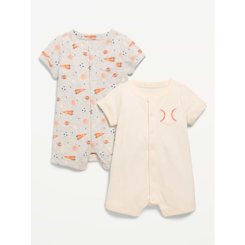 Short-Sleeve Ribbed Pocket One-Piece Romper 2-Pack for Baby