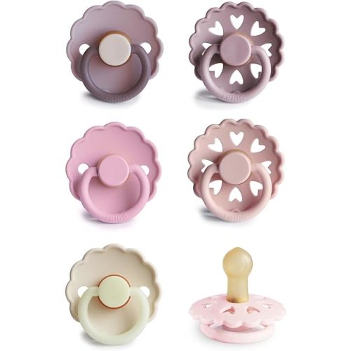 FRIGG Natural Rubber Baby Pacifier 6-Pack Blooming Love | Made in Denmark | BPA-Free (0-6 Months)