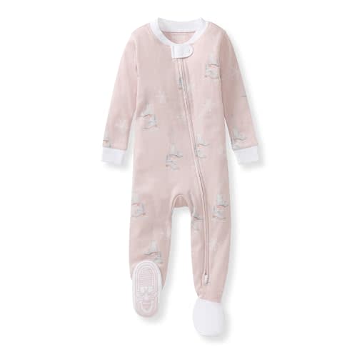 Burt's Bees Baby Girls Sleeper Pajamas, 100% Organic Cotton, One-piece PJs, Diagonal Zip Up Jumpsuit, Snug Fit Footie