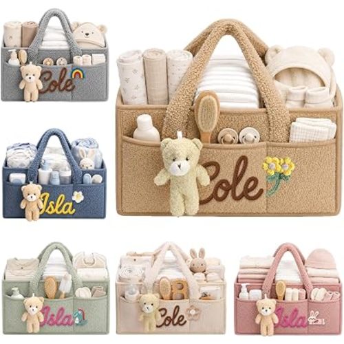 Dyoart Personalized Baby Diaper Caddy Organizer with Name, Baby Gift Basket