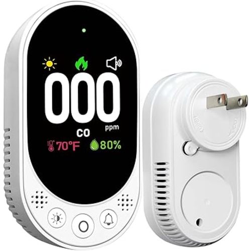 Plug-in Carbon Monoxide Detector with Digital Color Display CO Detector for CO, Temperature & Humidity, 85dB Loud Alert, Self Test Function, for Home, Bedroom, Kitchen, RV, 1 Pack