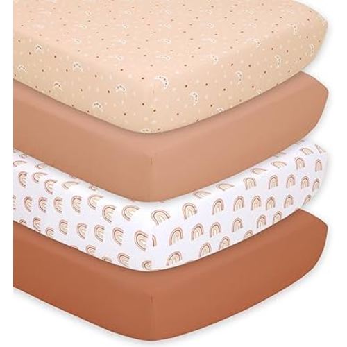 The Peanutshell 4-Pack Fitted Crib Sheet Set - Super Soft & Breathable Baby Girl or Boy Crib Sheets, Nursery Decor, Fit for Standard Mattress Cover- Boho