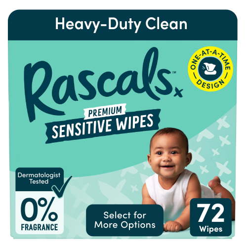 Rascals Premium Sensitive Alcohol Free Baby Wipes, 72 Count