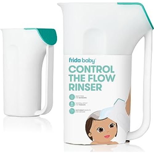 Frida Baby Control The Flow Bath Rinse Cup | Rinser Cup to Wash Hair + Body | Rinser Cup for Bath Time with Easy Grip Handle + Removable Rain Shower