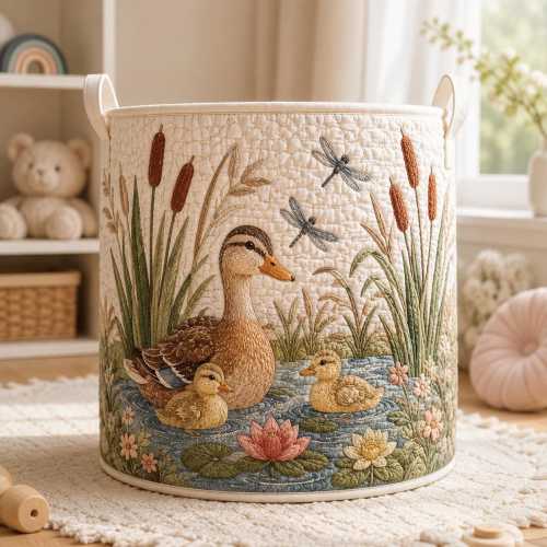 Duck Family Storage Basket, Woodland Nursery Laundry Hamper, Baby Room Organizer, Duck Lover Gift, Toy Storage Bin