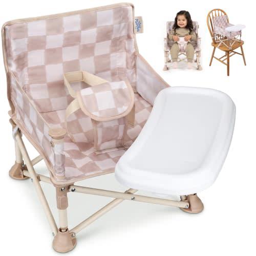 Tiny Marvels Baby Chair, Portable High Chair for Travel & Beach, Ages 6M-3Y | 3-in-1 Floor Seat, Travel High Chair, Booster Seat with Removable Tray, Indoor/Outdoor, Harness, Carry Bag, Sand Checker