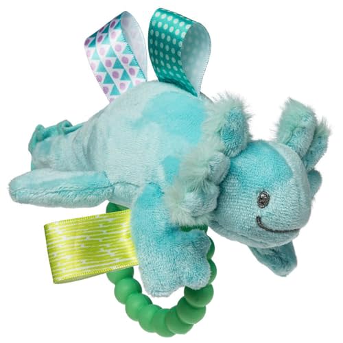 Soft Baby Rattle with Soothing Teether Ring and Sensory Tags, 6-Inches, Fizzy Aqua Axolotl