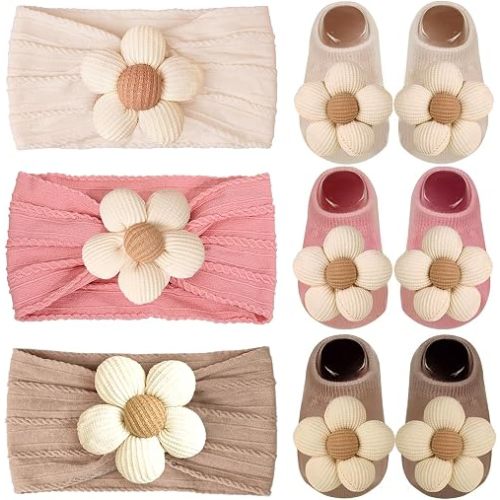 Baby Girl Headbands and Socks,Non-Slip Socks and Soft Hairbands
