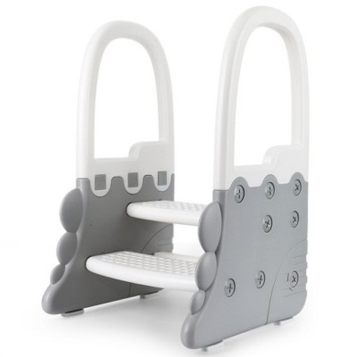 Whizmax Toddler 2 Step Stool for Bathroom Sink, Non-Slip Kitchen Counter Stool, Potty Training Toilet Stool with Armrests, Gray Sides, White Steps