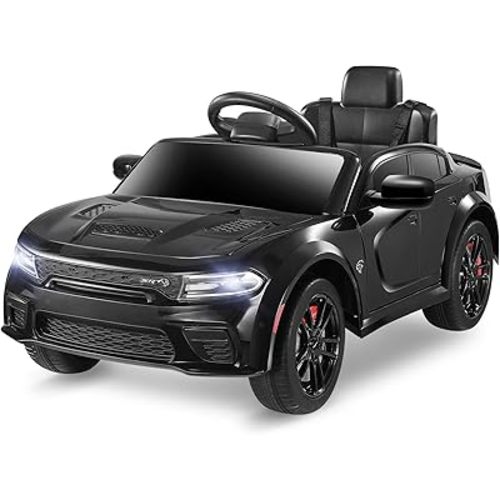 ENYOPRO 12V Electric Car for Toddlers & Kids, Licensed Dodge Charger SRT Hellcat Ride On Car, 7Ah Battery Powered Electric Vehicle w/Remote Control, Bluetooth, Music, 3 Speeds, LED Lights (Black)