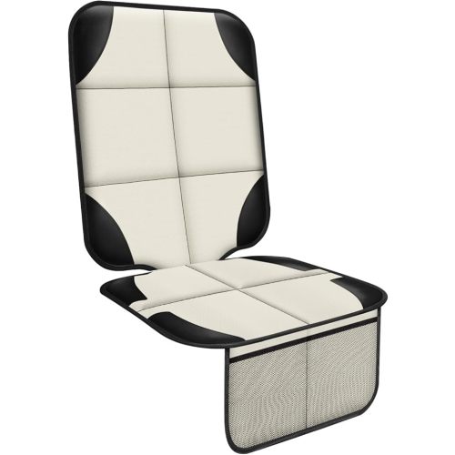 Car Seat Protector 1 Pack Car Seat Cushion Mat Thickest Padding,Waterproof 600D Fabric Car Seat Covers for Non-Slip Backing Mesh Pockets for Baby and Pet (Beige, 1 Pc)
