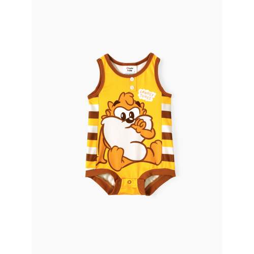 Looney Tunes Baby Boy Stripe and Character Print Sleeveless Jumpsuit Brown