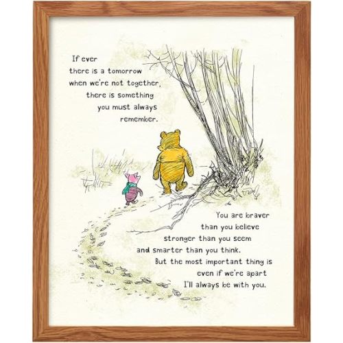Winnie Pooh Wall Art FRAMED - Kids Wall Art - Boys Room, Baby Nursery Decor - Girls Bedroom Decor, Artwork for Toddlers - Always Remember You Are Braver Than You Believe, A. A. Milne Poster 11x14 Gift