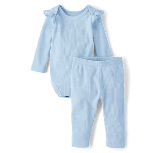 Baby Girls Flutter Sueded Rib 2-Piece Playwear Set - Blue