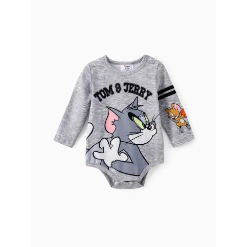 Tom and Jerry Baby Boy Character Print Long-sleeve Bodysuit Grey