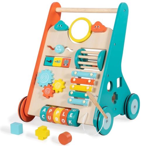 Wooden Baby Walker with Wheels, Walker for Baby Boys 6-12 Months Push Toy, Sit to Stand Activity Walker Learning to Walk