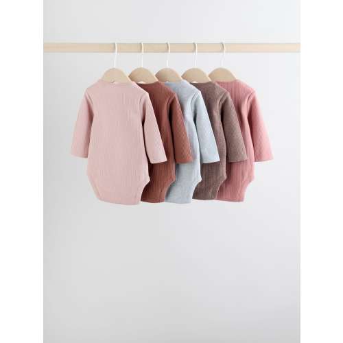 Chocolate Pink Long Sleeve Baby Bodysuits 5 Pack