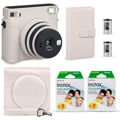 Fujifilm Instax Square SQ1 Instant Camera Chalk White + Fuji Instax Film Value Pack (40 Sheets) + Shutter Accessories Bundle, Includes Style Compatible Carrying Case, Photo Album 80 Pockets