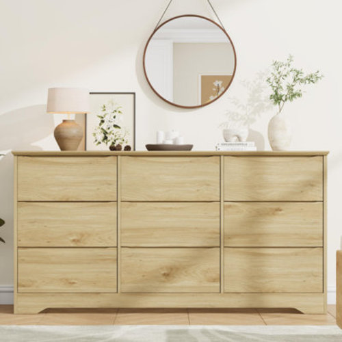 Latitude Run® 9 Drawer Modern Dresser with Hidden Handles, 59" Wide Large Double Storage Chest for Bedroom Living Room Hallway | Wayfair
