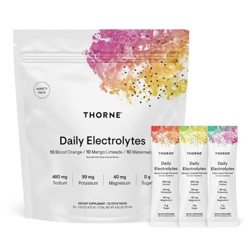 THORNE - Daily Electrolytes - Zero Sugar & Low-Calorie Electrolyte Drink Mix - Naturally Flavored & Sweetened - NSF Certified for Sport - Variety - 30 Stick Packs