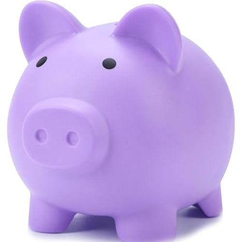 H&W Mini Piggy Bank, Plastic Coin Bank, Unbreakable Money Banks（Purple）