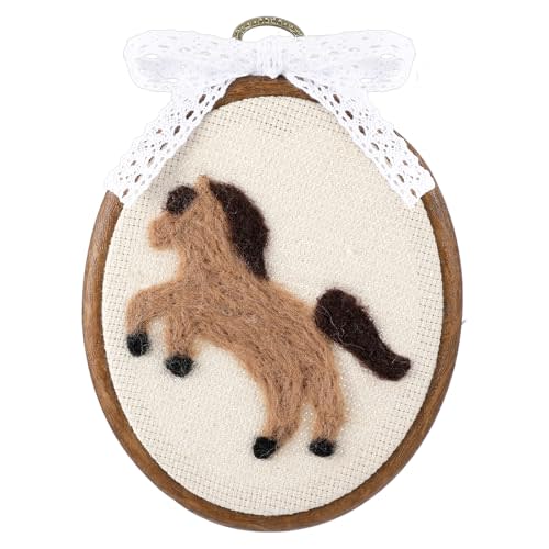 Novabright Felted Western Horse Nursery Wall Decor, 6 Inch | Handmade Wool Felt Embroidery Hoop, Neutral Farmhouse Wall Art, Vintage Boho Decor for Bedroom Living Room Bathroom