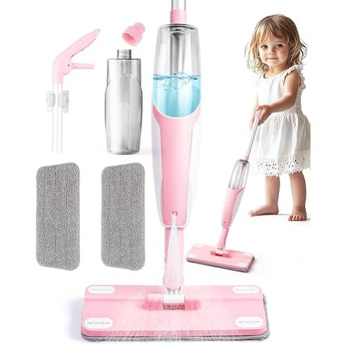 Pink Mini Spray Mop for Toddler-Girls Montessori Cleaning Toy that Real Spray Water,Pretend Playhouse Essentials for Girls Ages 3-8,Toddler Educational Housekeeping Set