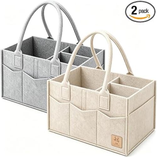 Amazon.com : HIPHOP PANDA 2-Pack Diaper Caddy Organizer - Nursery Storage Bin & Car Organizer for Diapers, Wipes, and Baby Essentials - Dual-Color Solid Set (Grey/Oatmeal), Large Size : Baby