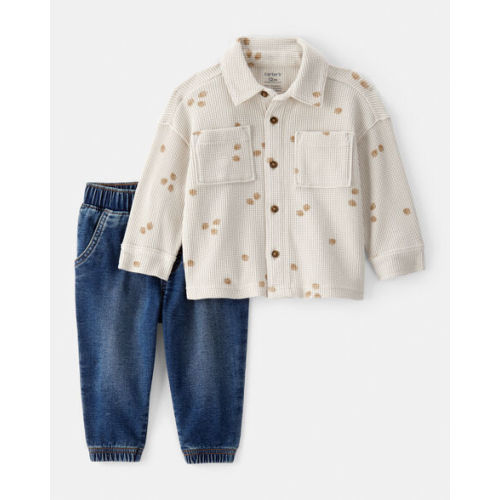 Baby 2-Piece Acorn Button-Down Shirt & Pull-On Denim Pant Set - Carter's | Carter's