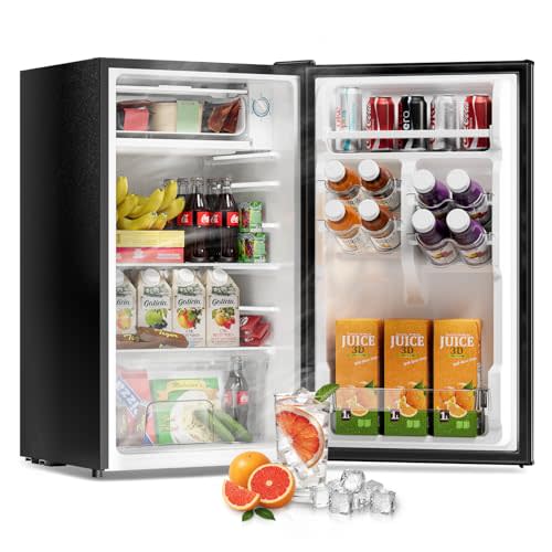 3.2 Cu Ft Mini Fridge with Freezer - Energy Efficient, Large Capacity Single Door Upright Freezer for Bedroom, Office & Dorm | Small Fridge, Reversible Door, ETL Certified(Black)