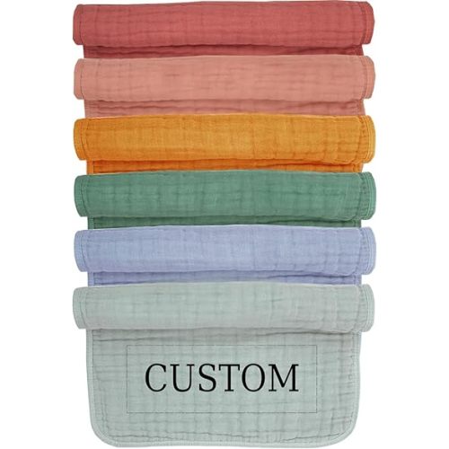 Personalized Muslin Burp Cloth with Embroidered Name For Baby Boy & Girl 6-Layer 100% Cotton Burping Cloths for Babies, Soft & Plush Newborn Spit Up Rags, Infant Towels for Milk Spit Up (Multi Girl)