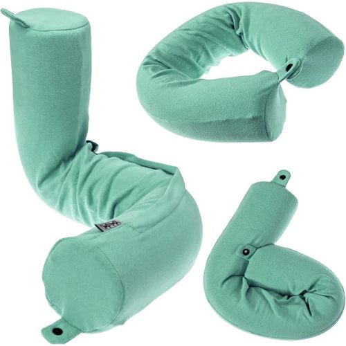 Dot&Dot Twist Memory Foam Travel Pillow, Bendable Neck Pillow for Airplane, Car and Home, 26-Inch Adjustable Roll with Washable Cotton Cover, Gray