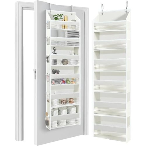 HOMELUX THEORY UPGRADED Over The Door Organizer Hanging - 100D EXTRA THICK & 50lbs HUGE CAPACITY 6 Large Front & 12 Side Pockets, Over The Door Shoe Organizer, Hanging Closet Organizer (Ivory, 1pc)