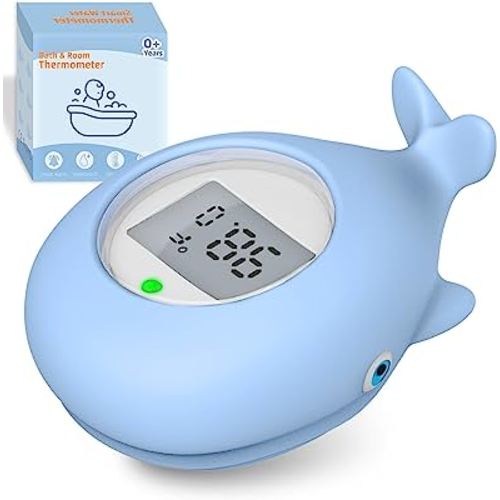 Baby Bath Tub Thermometer for Infant, Bathtub Water Temperature Room Thermometer, Safety Floating Bathing Toy, Newborn Essentials, Gifts for Moms Infant - New Upgraded Waterproof