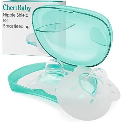 CheriBaby Nipple Shield, Contact Nipple Shield for Breastfeeding with Difficulty Sucking or Flat or Inverted Nipples, 1 Pair with Carrying Case, 100% Food Grade Silicone, BPA/BPS Free, 20mm