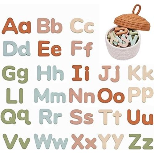 JoyCat Silicone Alphabet Magnetic Letters, 52-Piece Uppercase & Lowercase ABC Fridge Magnets for Toddlers & Kids, Preschool Learning Refrigerator Toy Set, Birthday Gifts for Boys Girls (Muted Color)