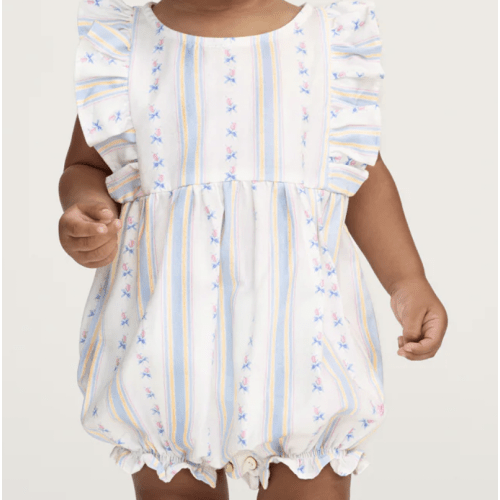Baby's Twill Ruffled Romper in Cottage Stripe
