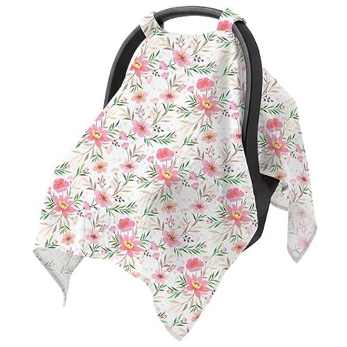 Baby Car Seat Cover - 100% Muslin Cotton Universal Breathable Canopies for Boys and Girls Soft Spring Summer Car Seat Cover Lightweight Infant Car Seat Canopy - Pink Bows