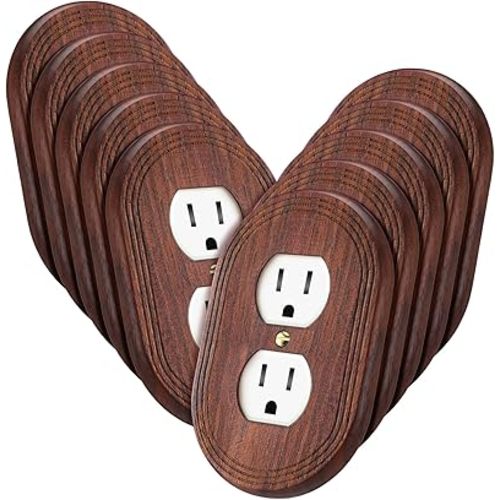 Pinkunn 10 Pack Walnut Wood Light Switch Cover Plate Boho Brown Wooden Outlet Covers Decorative Vintage Switch Wall Plates for Bedroom Kitchen Home Decor(Natural,Oval Double Hole)