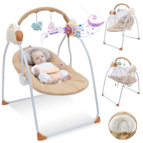 ANJORALA Baby Swings for Infants Toddler Portable Newborn Swing Bouncer, Bluetooth(Brown)