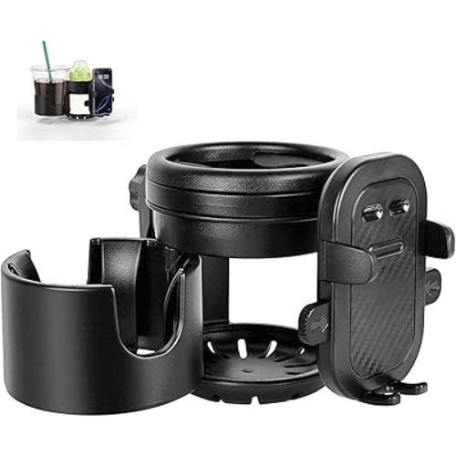 ZealSound Stroller Cup Holder, 3-in-1 Bottle Holder with Phone Holder for Wheelchair, Stroller, Bike, Walker, Scooter, 360° Rotatable Drink Holder for Uppababy, Bugaboo, Nuna, Doona