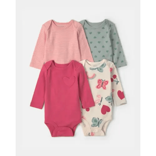 Baby Girl 4-Pack Heart Butterfly Long-Sleeve Bodysuits | Carter's