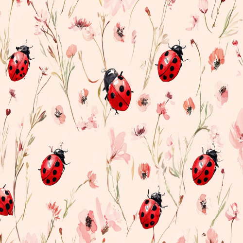 Peel and Stick Wallpaper Red Ladybugs Soft Pink Floral Delicate Flowers Wall Mural 23.6in x 9.8ft Self Adhesive Removable Wall Paper Renter Friendly Wallpaper for Girls Bedroom Nursery Livingroom